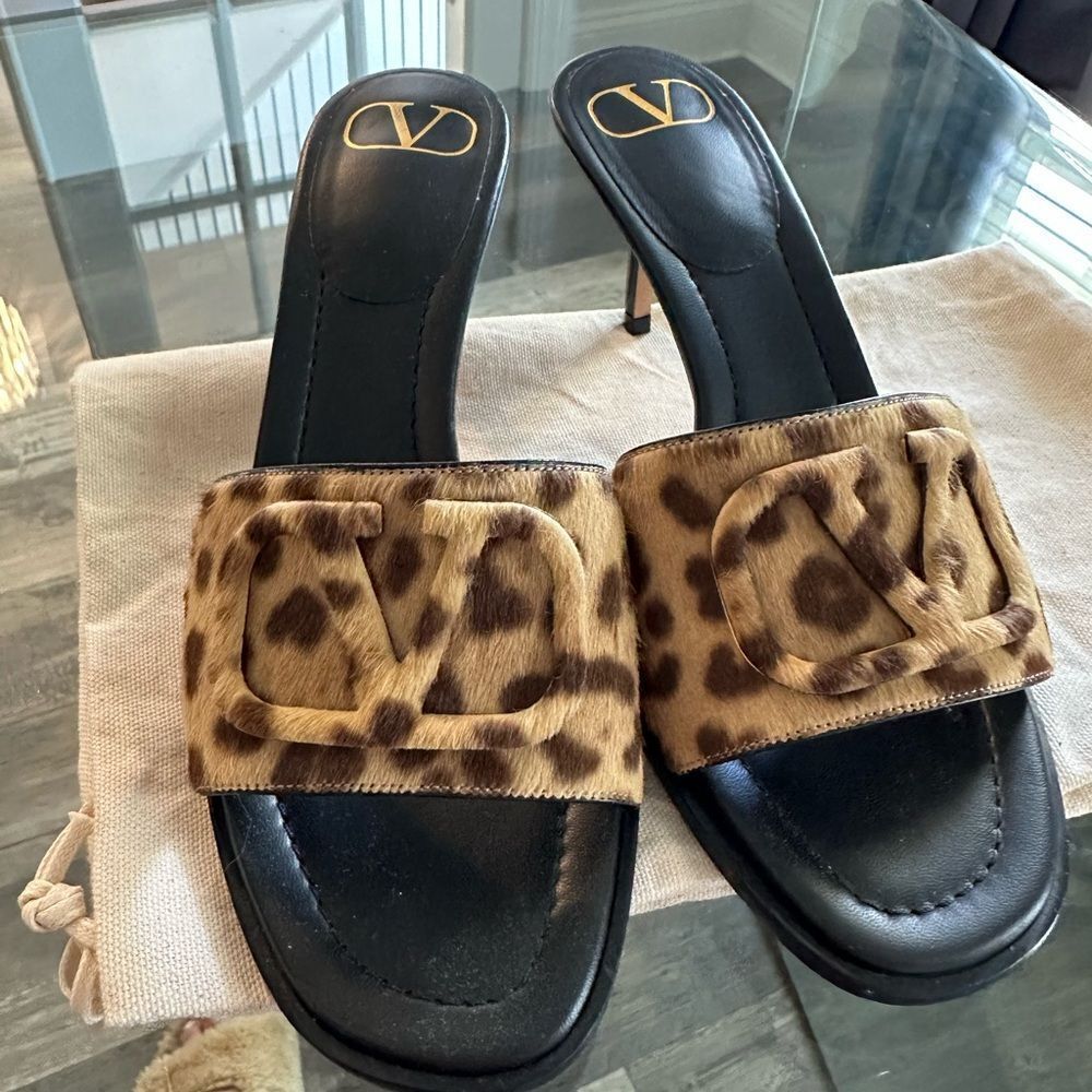Valentino Garavani kitten heel Leopard Print Slide/ mule Sandals